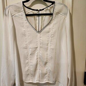 Daniel Rainn White Blouse with Black Trim, Lace & Zipper Accents – Size Medium